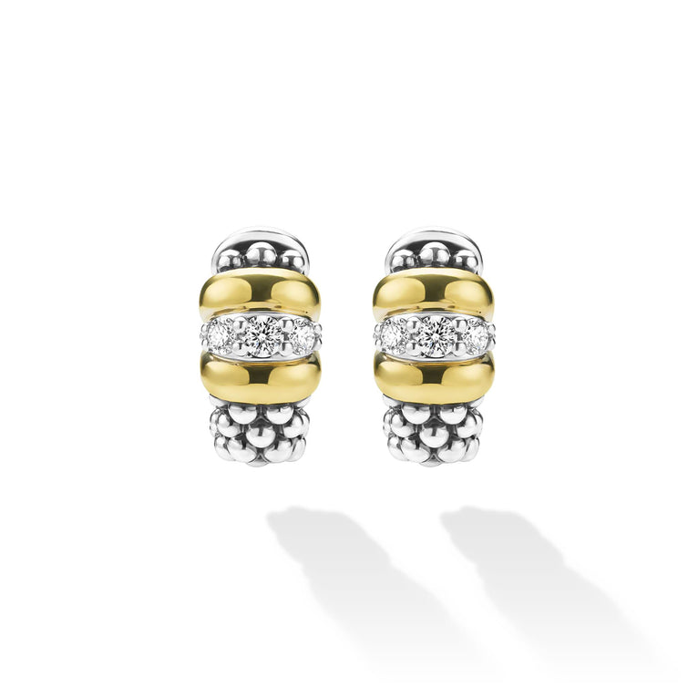 "Signature Caviar" Two-Tone Caviar Beaded Huggie Earrings