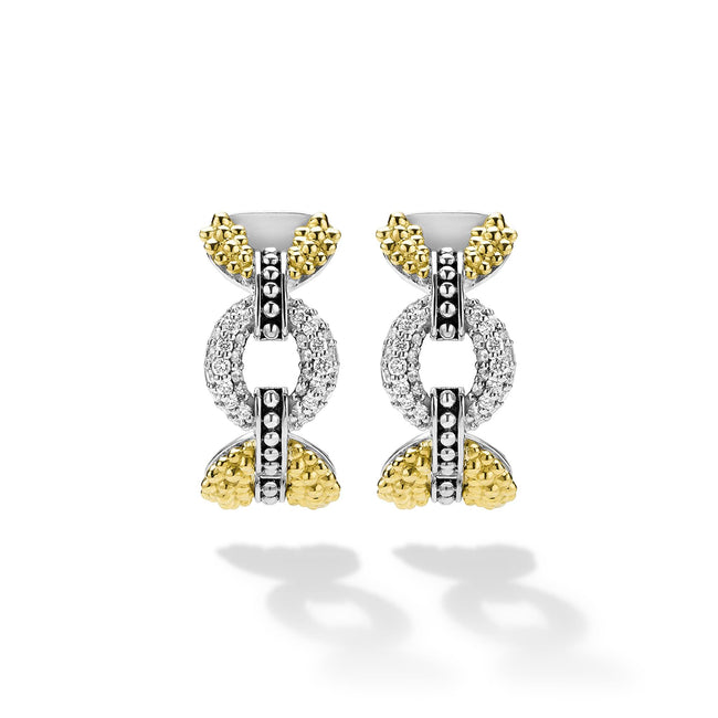 "Caviar Lux" Two-Tone Petite Link Diamond Hoop Earrings
