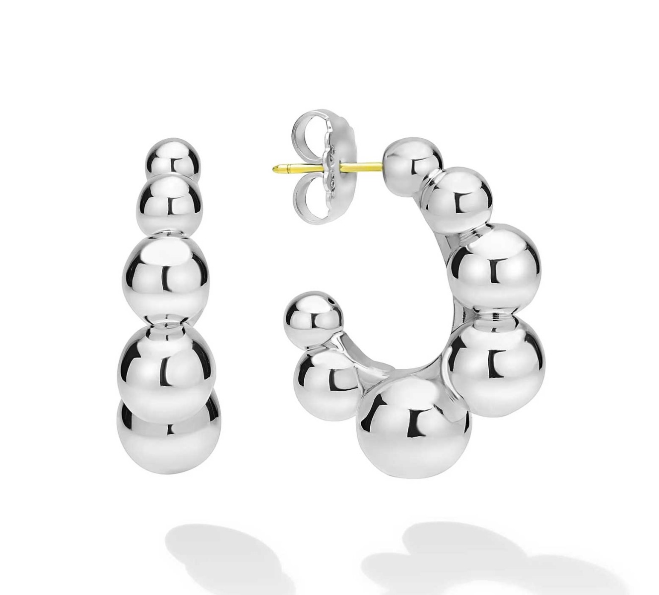 "Caviar Bubbly" Silver Beaded Hoop Earrings