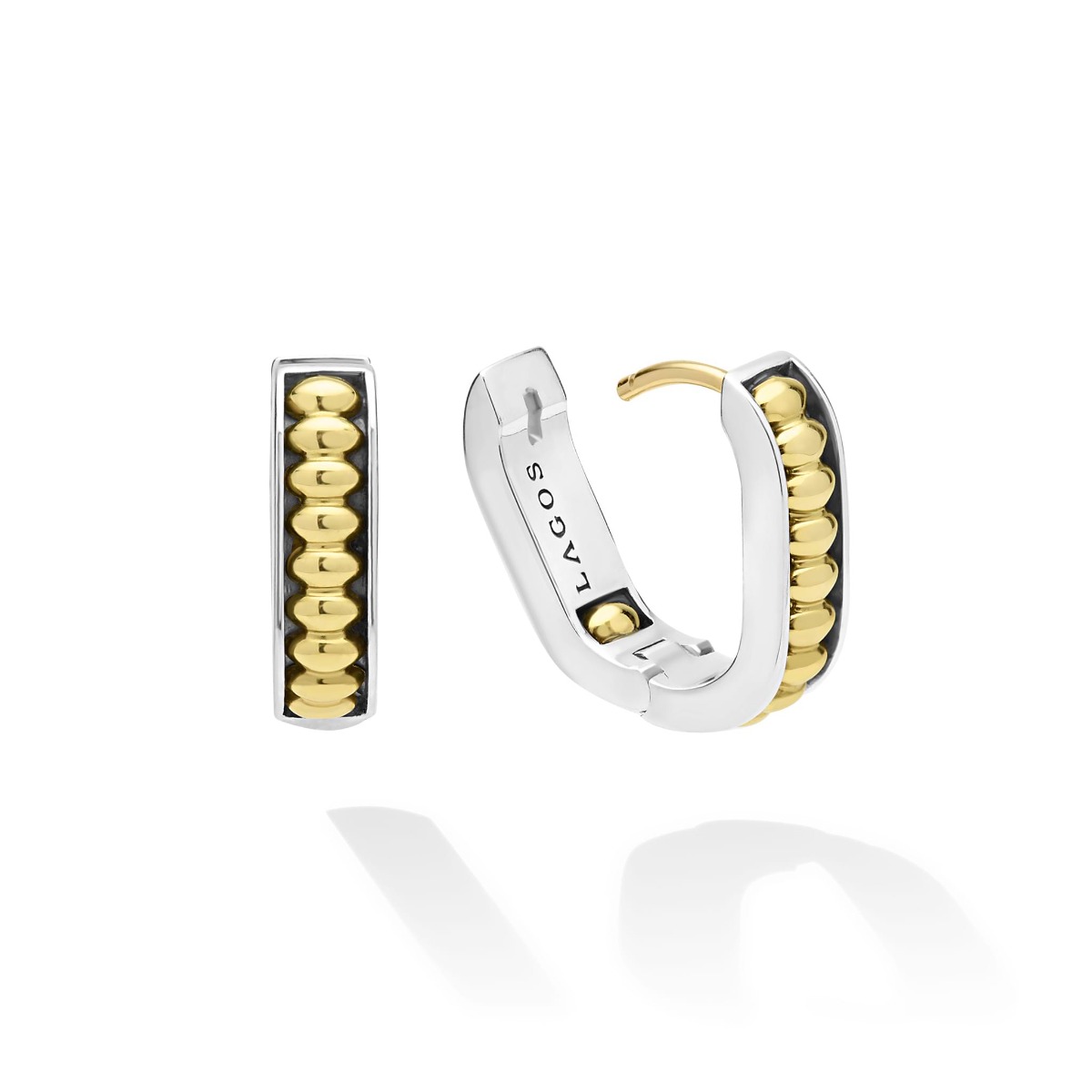 "Signature Caviar" Two-Tone Linear Huggie Earrings