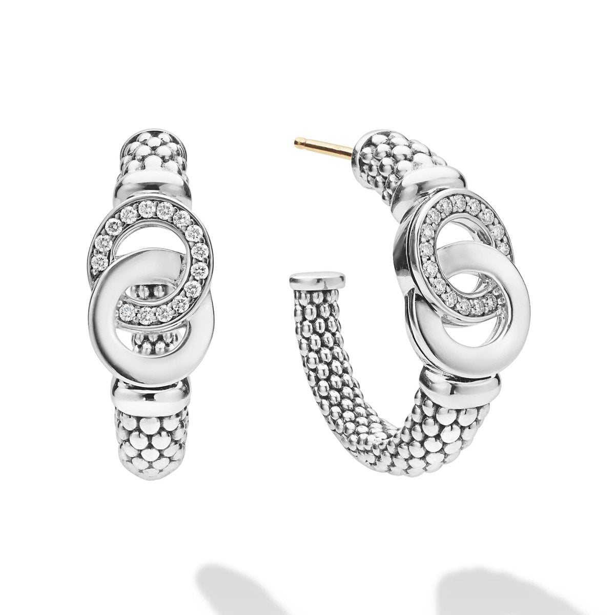 LAGOS "Signature Caviar" Silver Silver Interlocking Diamond Hoop Earring