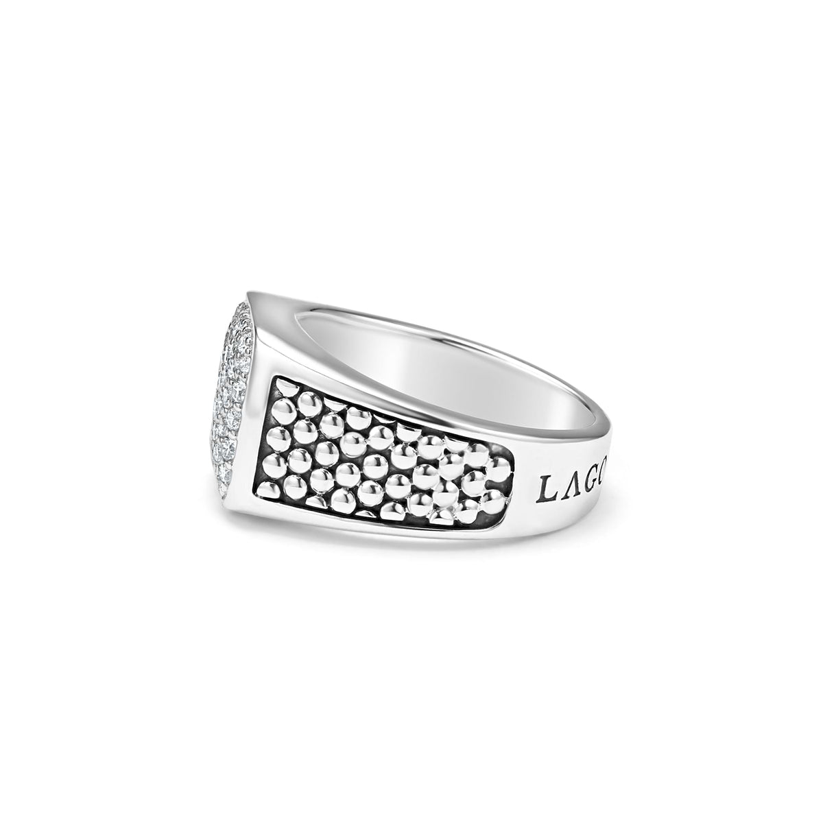 "Anthem" Caviar Beaded Square Diamond Ring