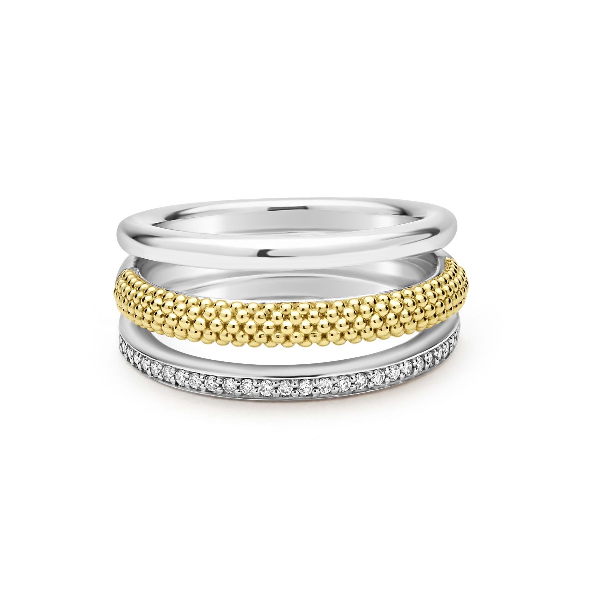 "Caviar Lux" Two-Tone Three Row Diamond Ring
