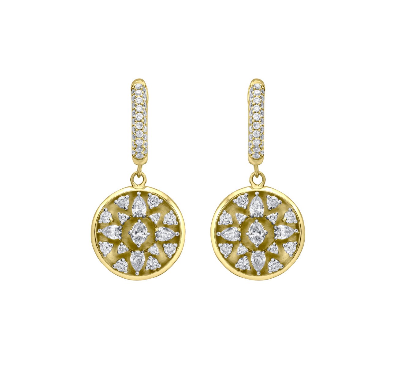 Marinani Mandala Diamond Drop Earrings in 18kt Yellow Gold