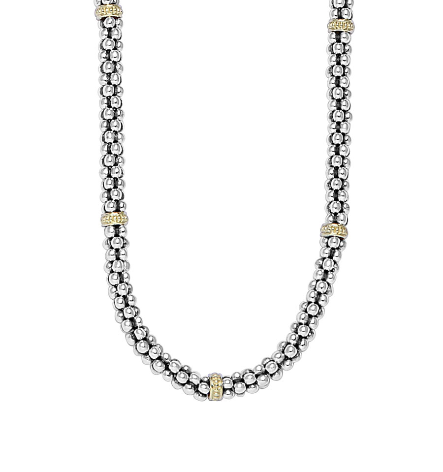 LAGOS "Signature Caviar" station 18kt yellow gold and sterling silver women's necklace