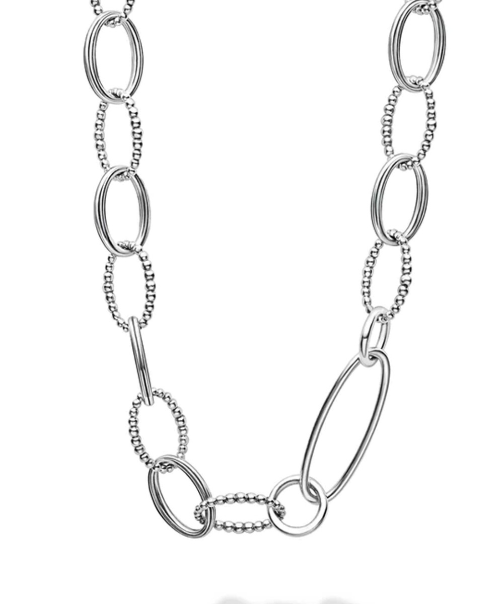 LAGOS "Signature Caviar" Sterling Silver Link Necklace, 34"
