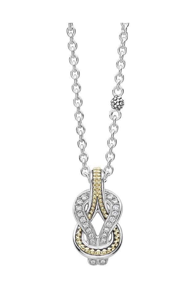 LAGOS  "Newport" Two Tone Knot Diamond Pendant Necklace