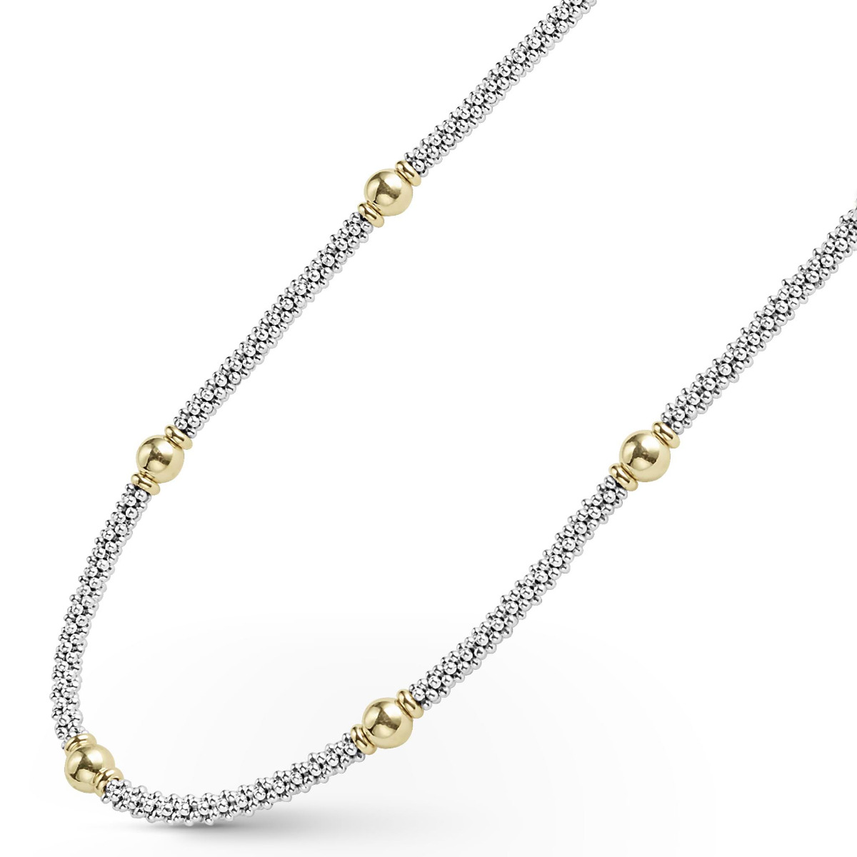 "Signature Caviar" 18kt Gold Station Necklace, 16"