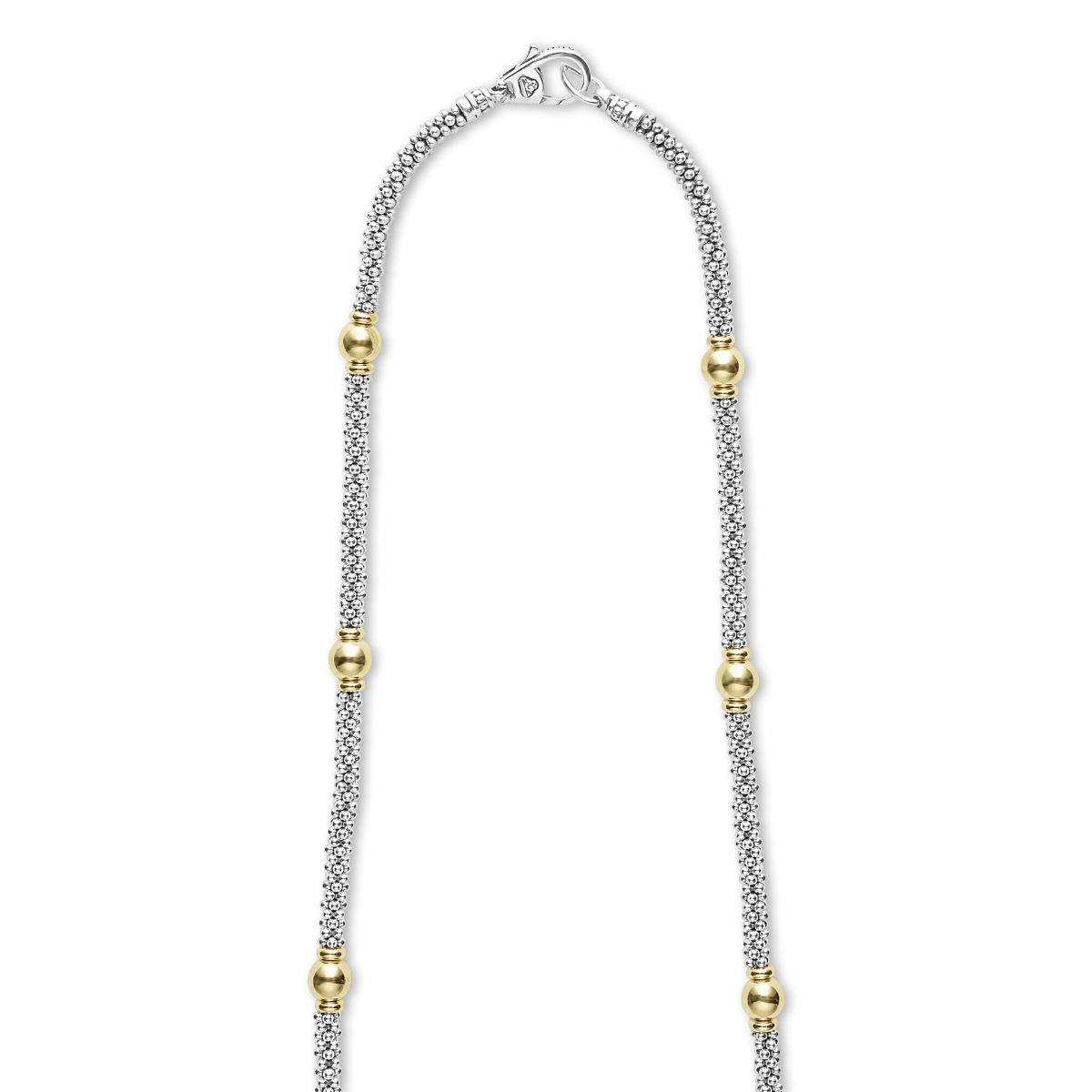"Signature Caviar" 18kt Gold Station Necklace, 16"