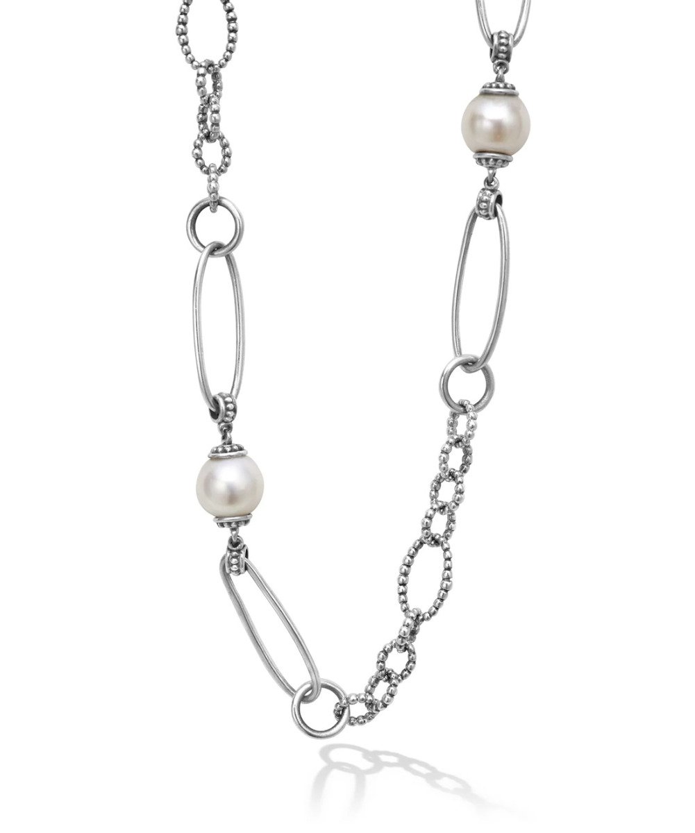 LAGOS "Luna" Pearl Link Necklace, 34"