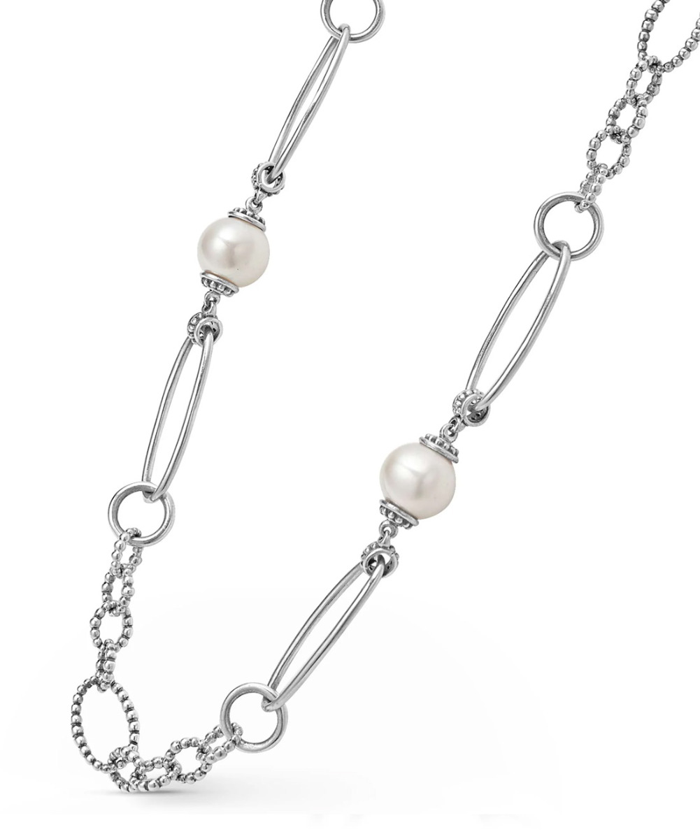 LAGOS "Luna" Pearl Link Necklace, 34"
