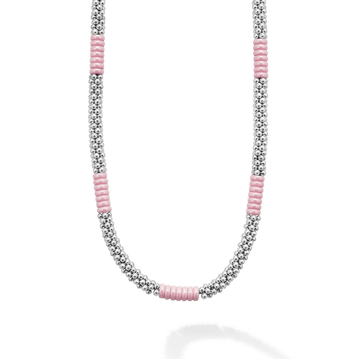 "Pink Caviar" Silver Station Ceramic Beaded Necklace