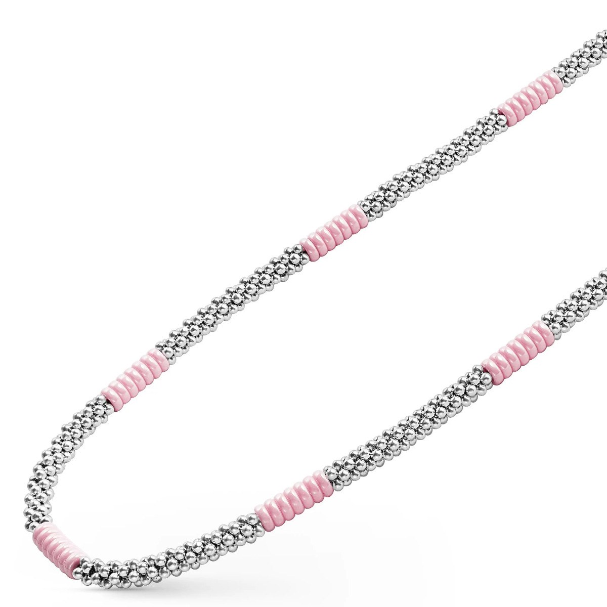 "Pink Caviar" Silver Station Ceramic Beaded Necklace