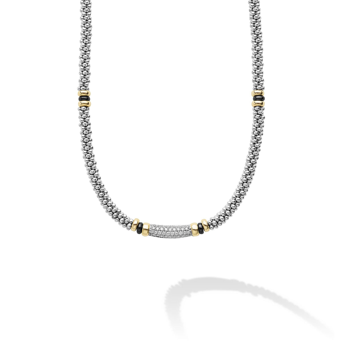 "Black Caviar" Two-Tone Black Ceramic Caviar Diamond Necklace