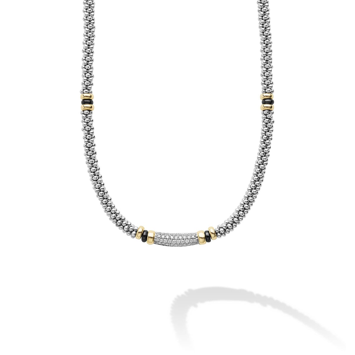 "Black Caviar" Two-Tone Black Ceramic Caviar Diamond Necklace