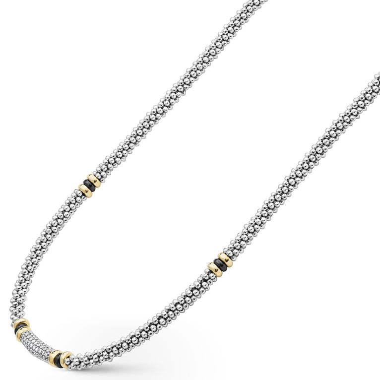 "Black Caviar" Two-Tone Black Ceramic Caviar Diamond Necklace