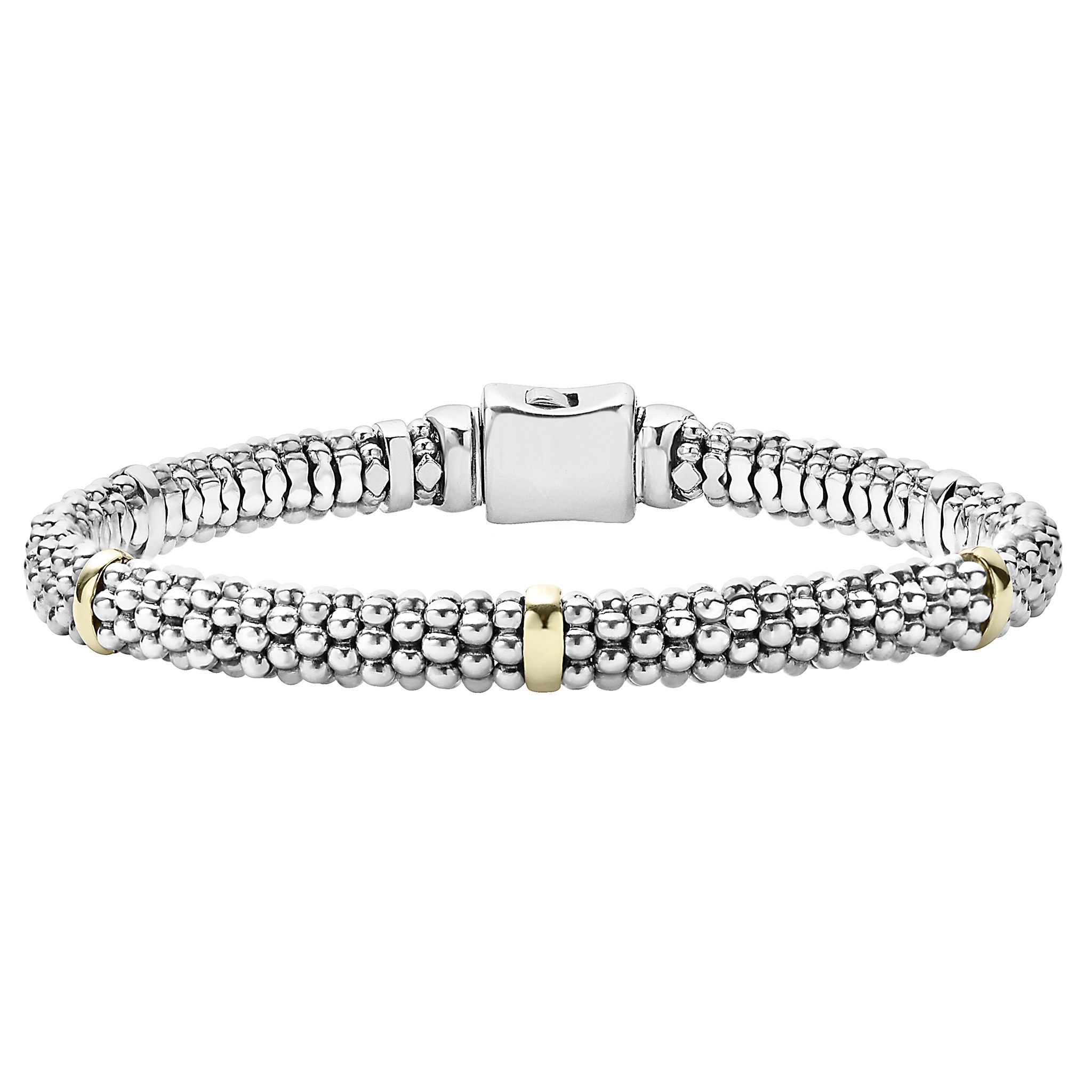 LAGOS "Signature Caviar" Beaded Bracelet with 5 Gold Stations