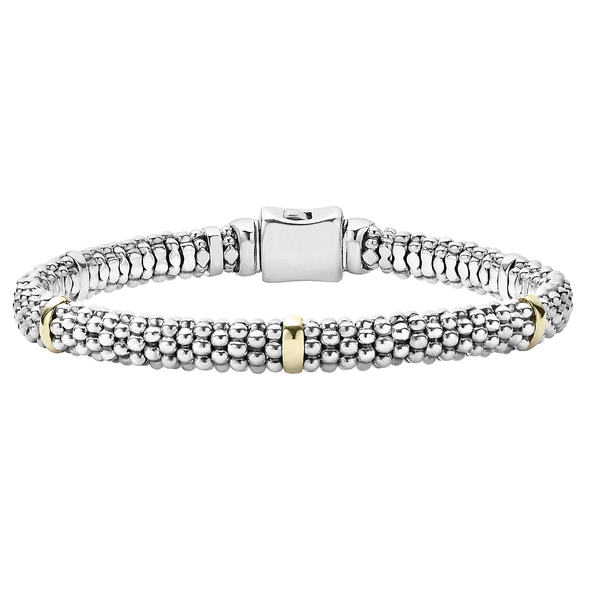 LAGOS "Signature Caviar" Beaded Bracelet with 5 Gold Stations