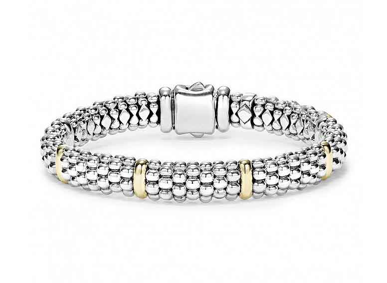 LAGOS "Signature Caviar" Beaded Bracelet with 6 Gold Stations 