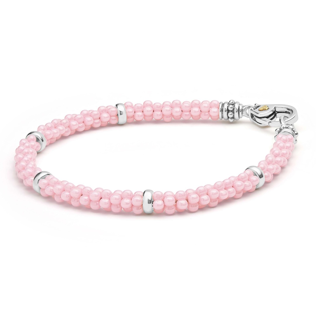 "Pink Caviar" Five Silver Station Ceramic Bracelet (7)