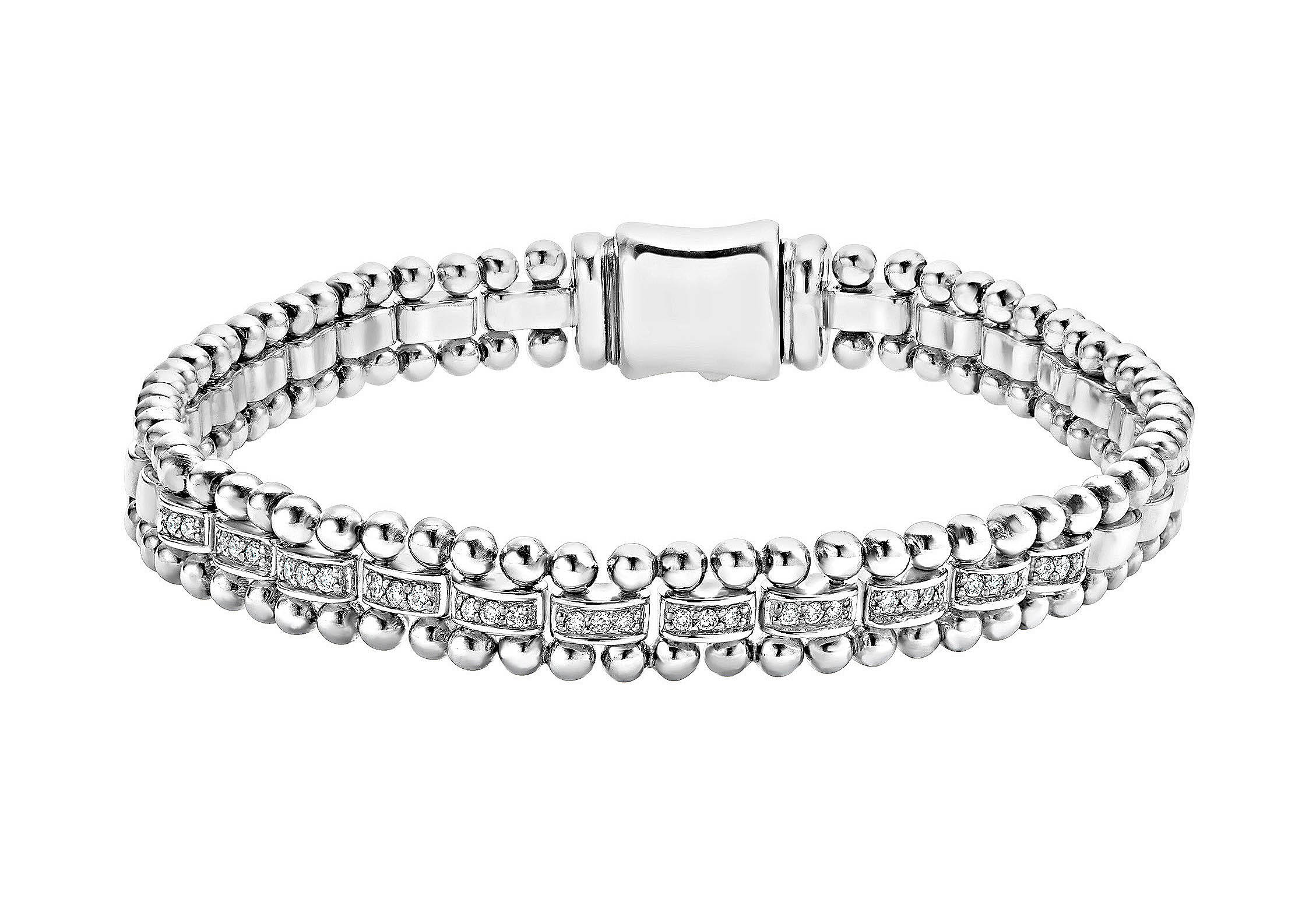LAGOS "Caviar Spark" Diamond Pave Rectangle Link Bracelet, Size 7