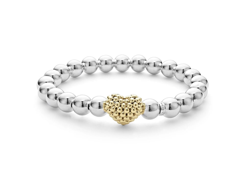 LAGOS "Signature Caviar" Silver & Gold Heart Bead Small Bracelet 