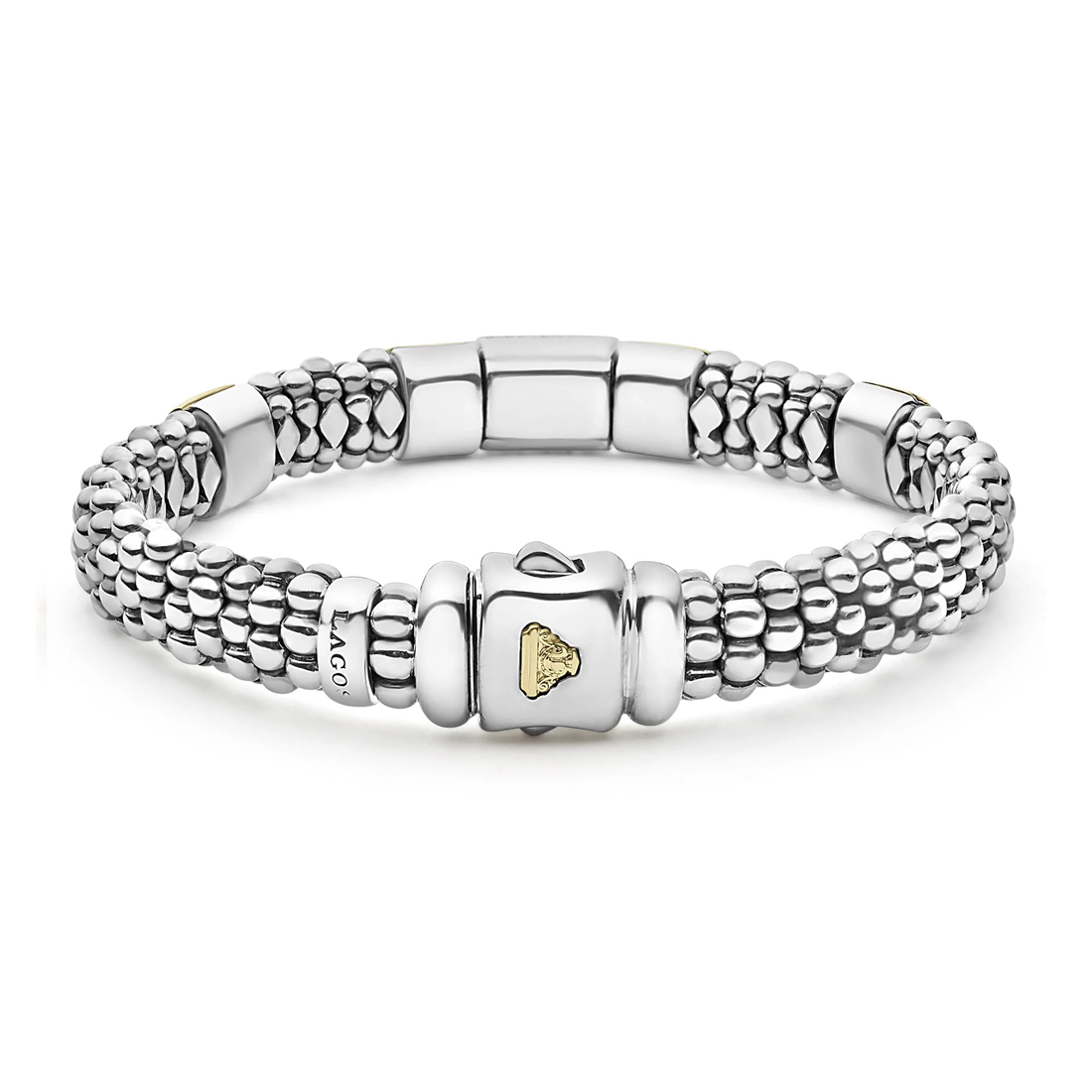 "High Bar" 9mm Gold Diamond Station Caviar Bracelet (7)