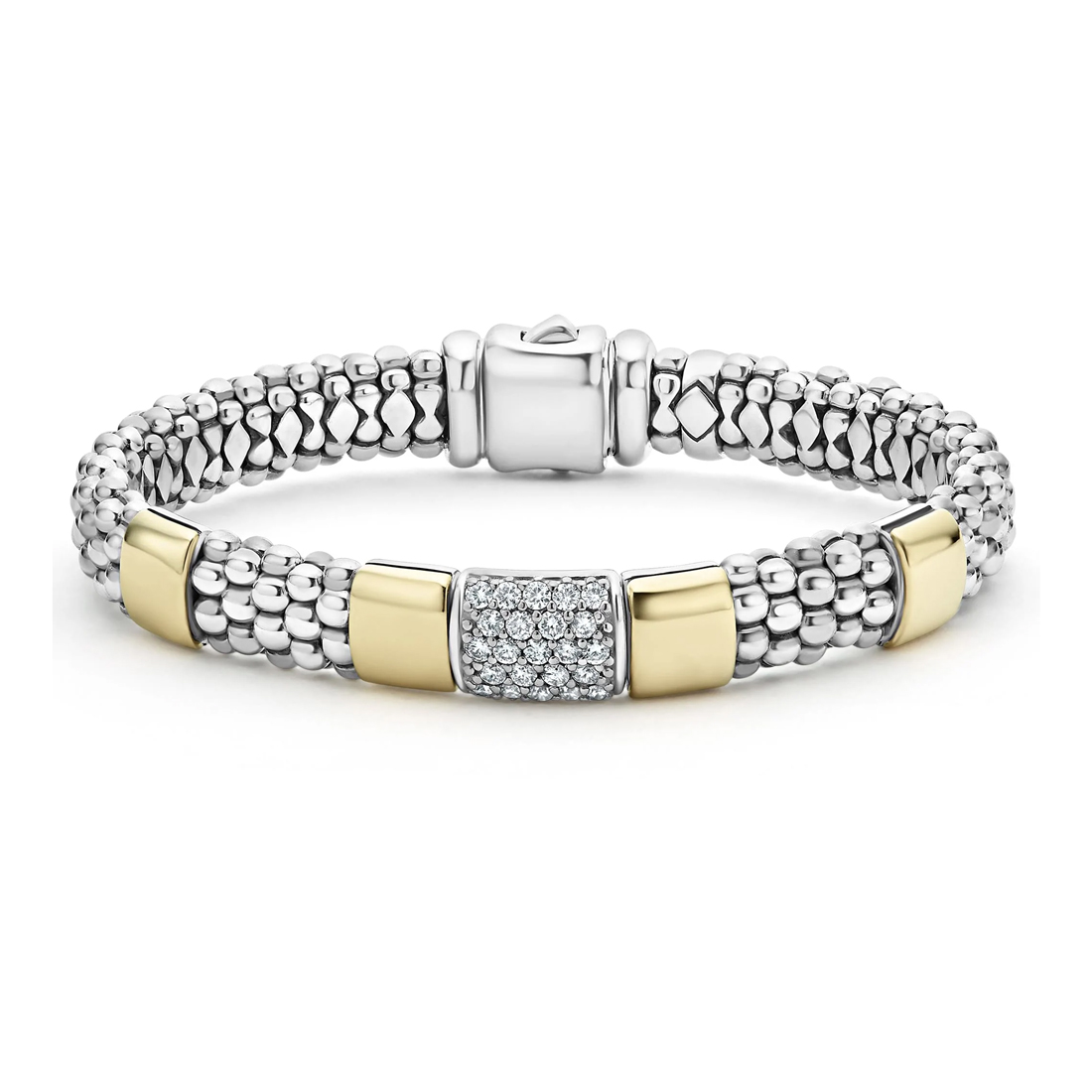 LAGOS "High Bar" 9mm Gold Diamond Station Caviar Bracelet 