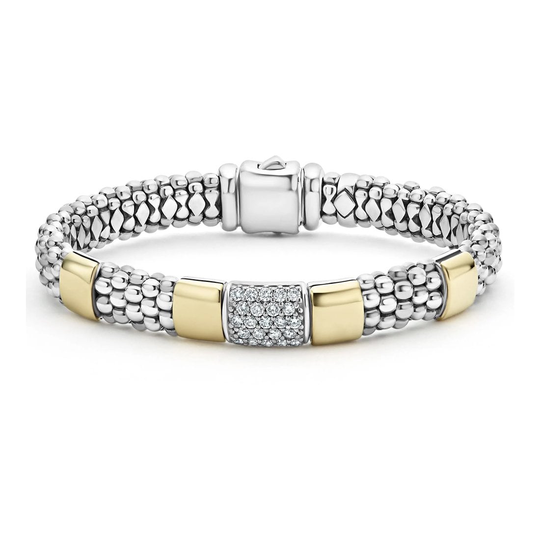 LAGOS "High Bar" 9mm Gold Diamond Station Caviar Bracelet