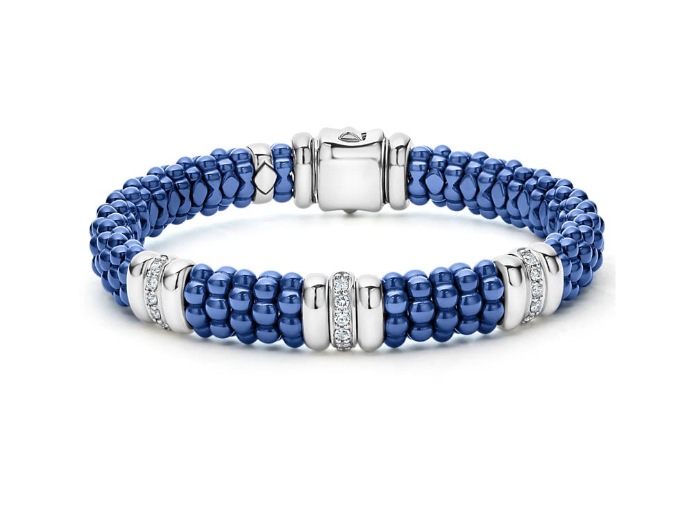 LAGOS "Blue Caviar" Three Station Diamond Caviar Bracelet 