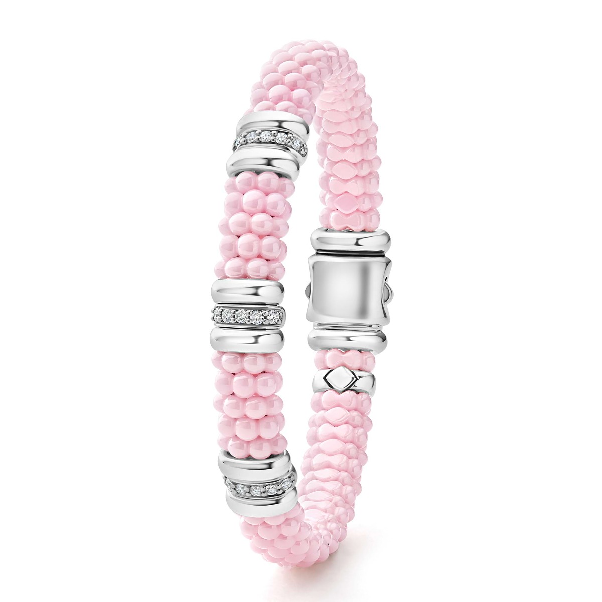 "Pink Caviar" Three Station Diamond Caviar Bracelet (7)
