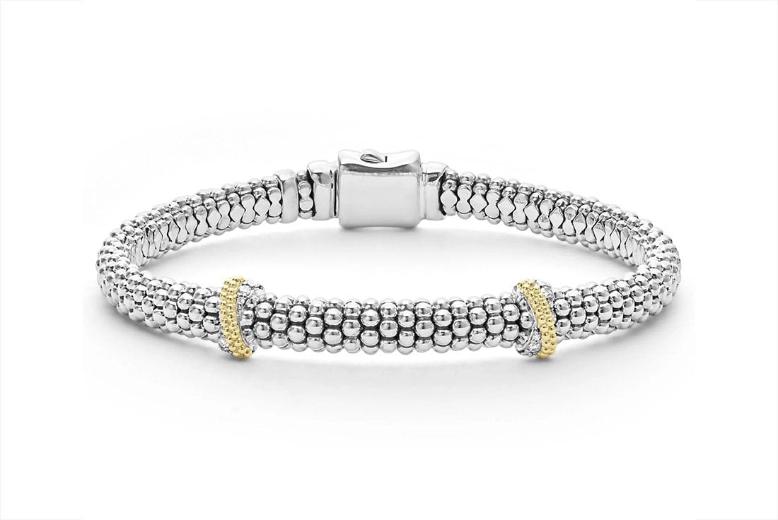 LAGOS "Caviar Lux" Double X Caviar Diamond Bracelet, Size 7
