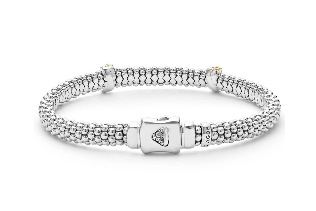 LAGOS "Caviar Lux" Double X Caviar Diamond Bracelet, Size 7