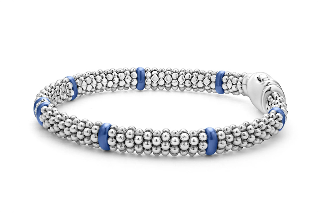 "Blue Caviar" Single Station Diamond Caviar Bracelet, Size 7