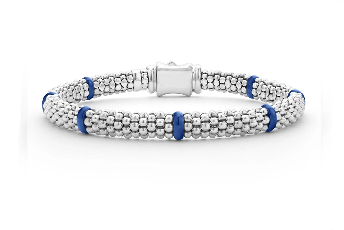 LAGOS "Blue Caviar" Ceramic Station Caviar Bracelet, Size 7
