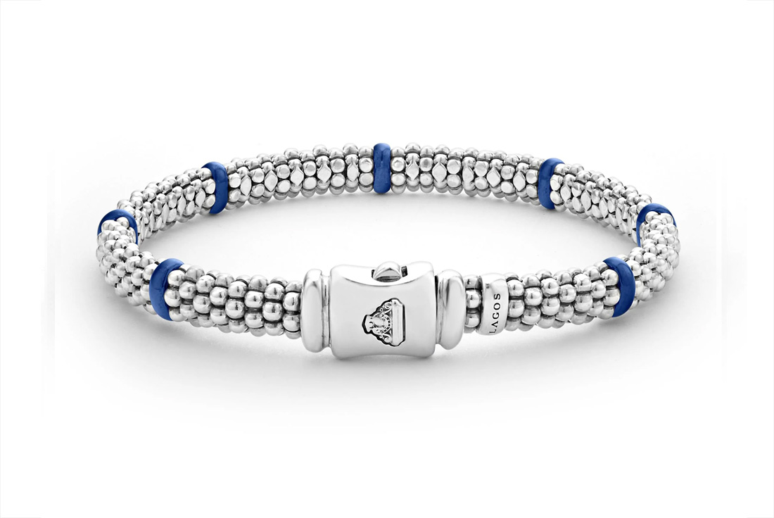 "Blue Caviar" Ceramic Station Caviar Bracelet, Size 7
