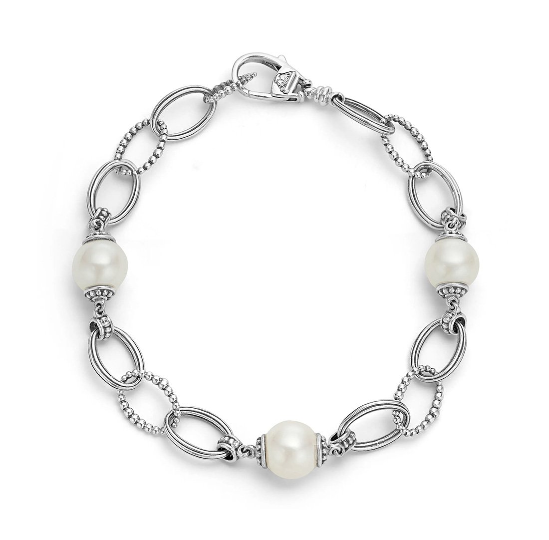 LAGOS "Luna" Caviar Pearl Link Bracelet, 8"