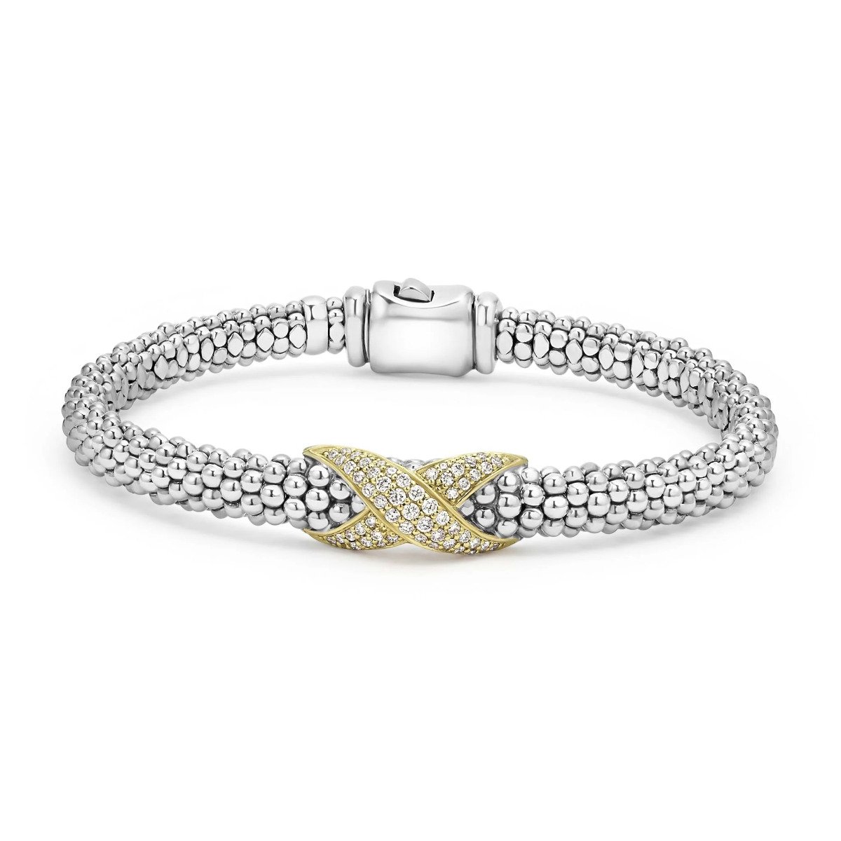 LAGOS "Embrace" Two-Tone Diamond X Caviar Bracelet (7)