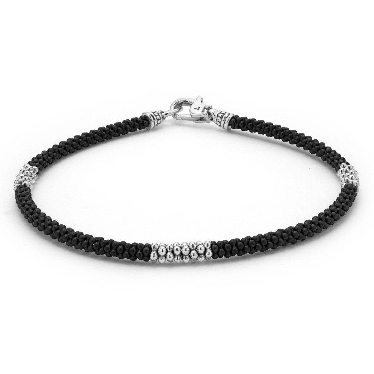 "Black Caviar" Three Silver Station Matte Ceramic Bracelet (8)