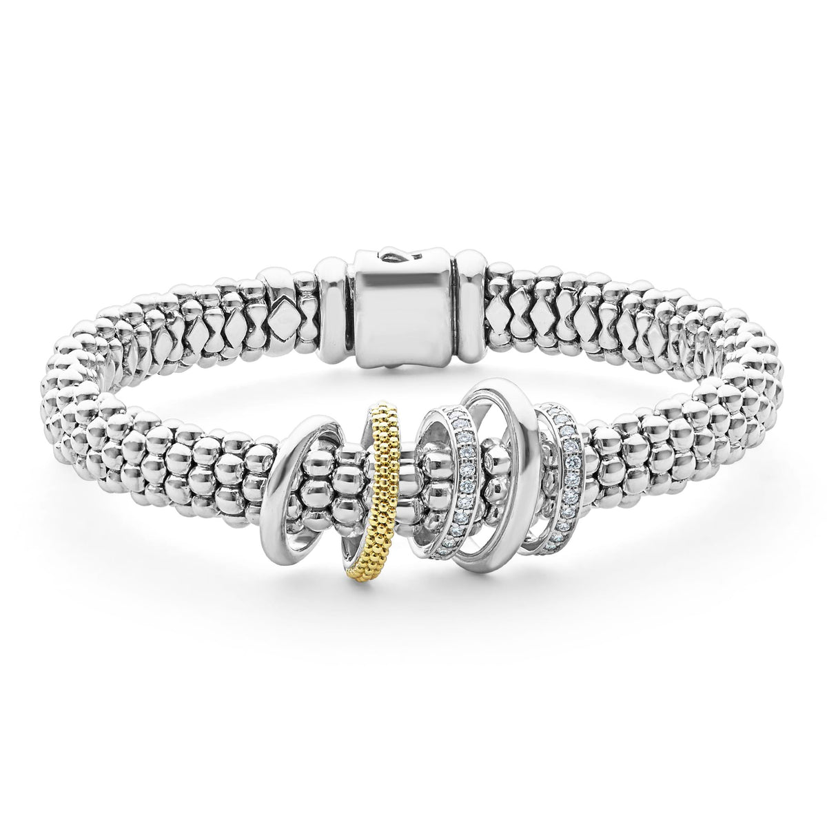 "Caviar Lux" Two-Tone Five Ring Diamond Caviar Bracelet (7)
