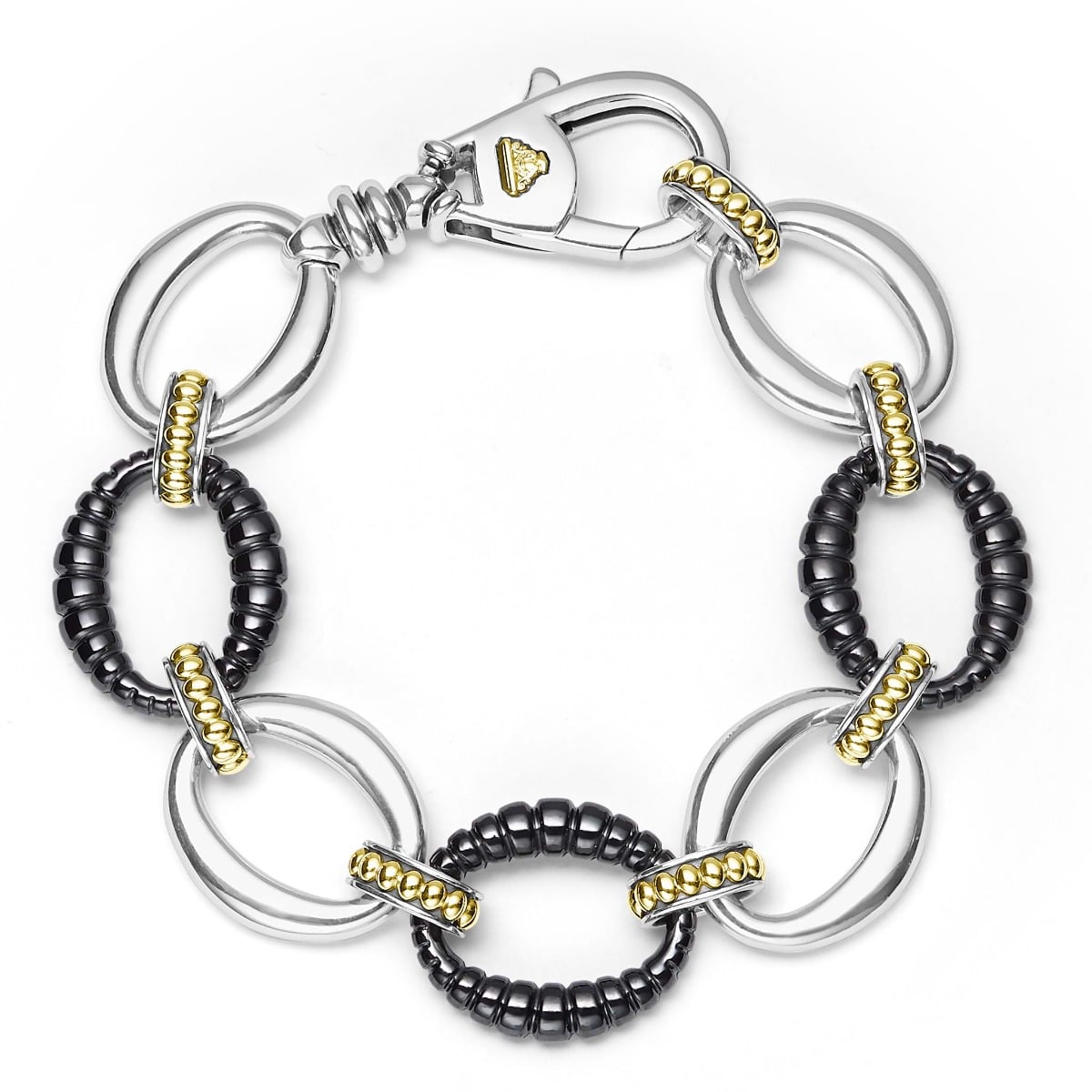 "Black Caviar" Two-Tone Black Ceramic Link Bracelet