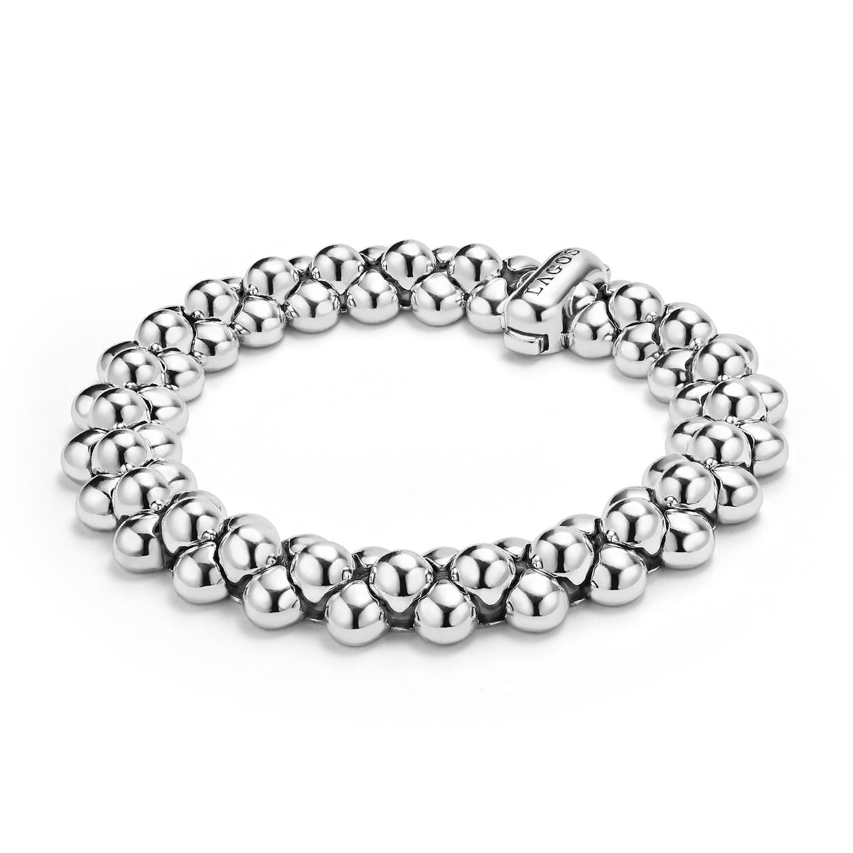 LAGOS Caviar Bubbly Silver Three Row Beaded Statement Bracelet