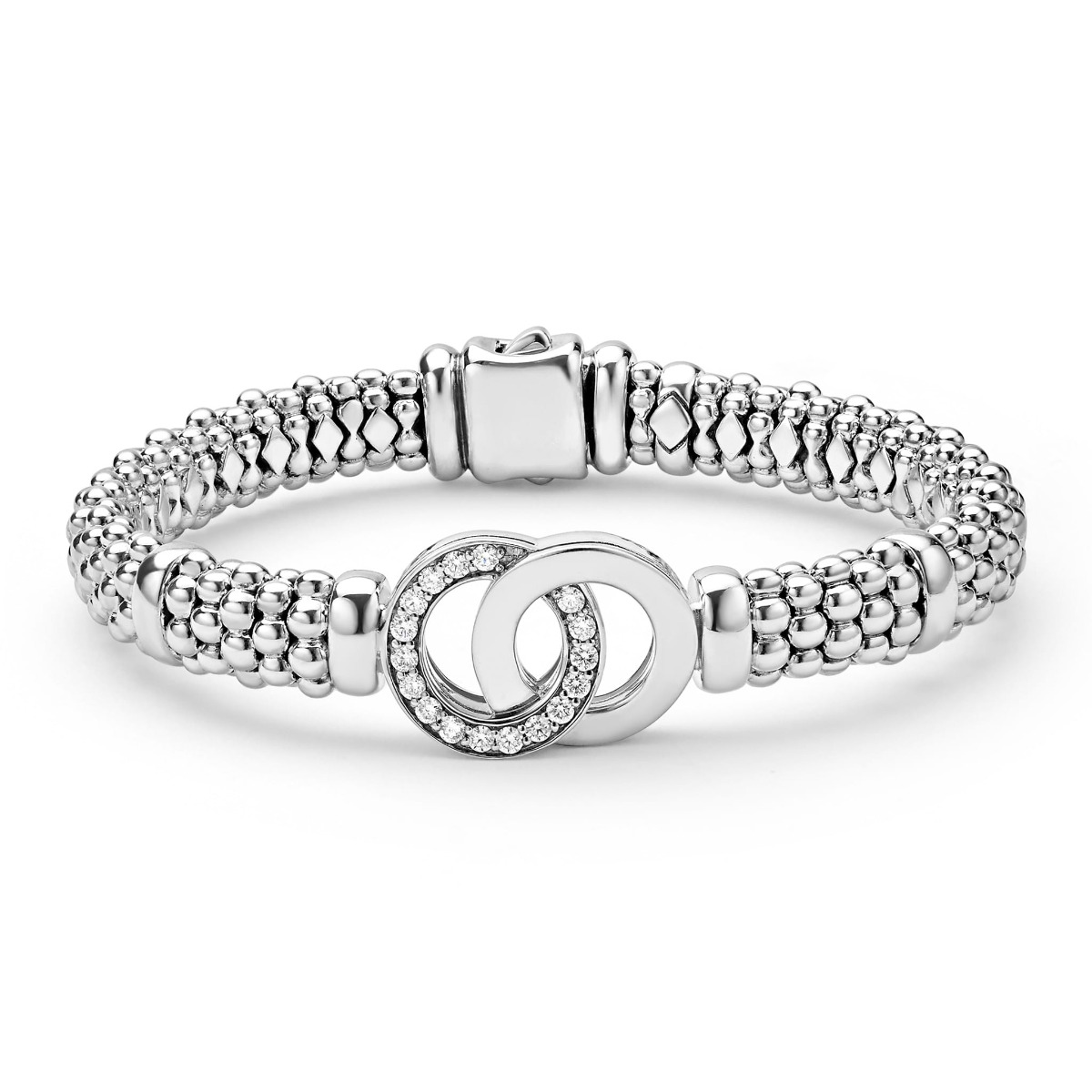 "Signature Caviar" Silver Interlocking Diamond Caviar Bracelet