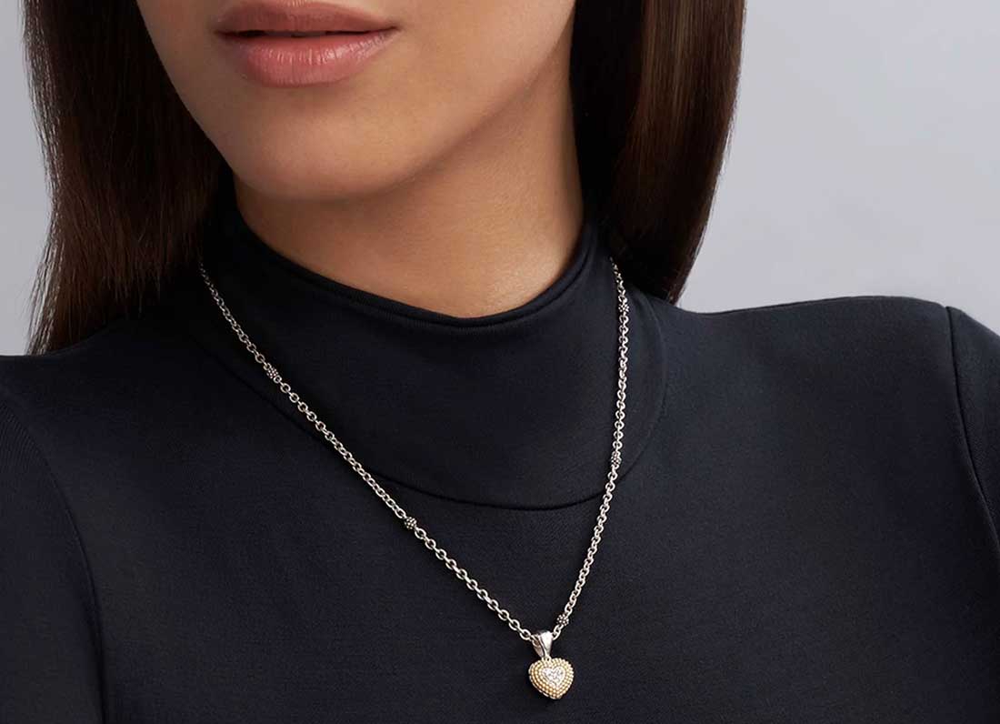 LAGOS "Caviar Lux" Diamond Heart Pendant Necklace
