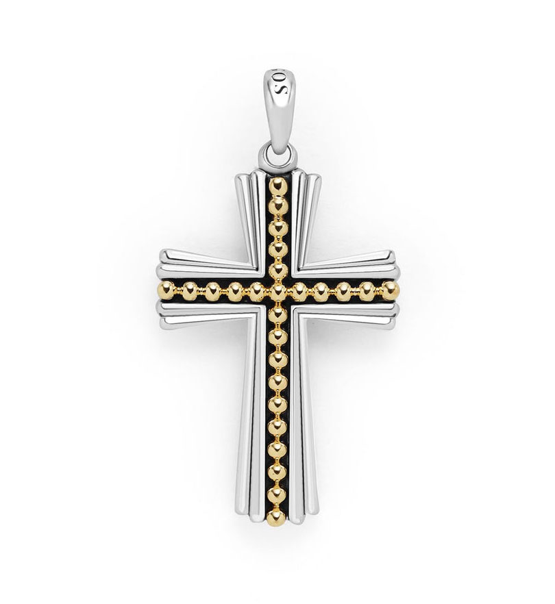 "Anthem" Small Two-Tone Caviar Beaded Cross Amulet