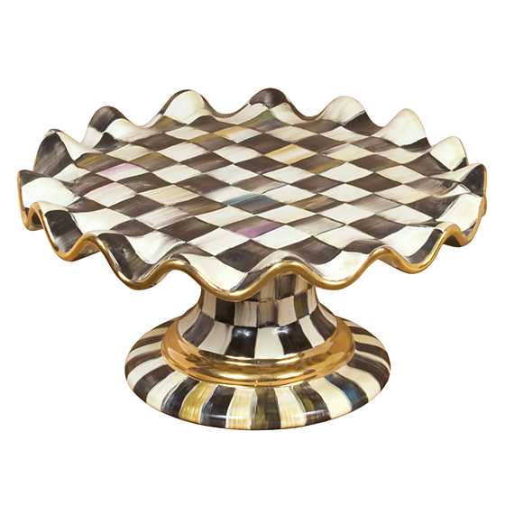 MacKenzie-Childs Courtly Check Ceramic Fluted Cake Stand