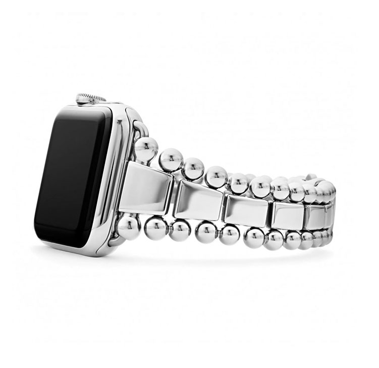 "Smart Caviar" Black Stainless Steel Watch Bracelet, 42/44mm. Fits the Series 1 through 8 Apple Watch® for the 42mm through 45mm sizes
