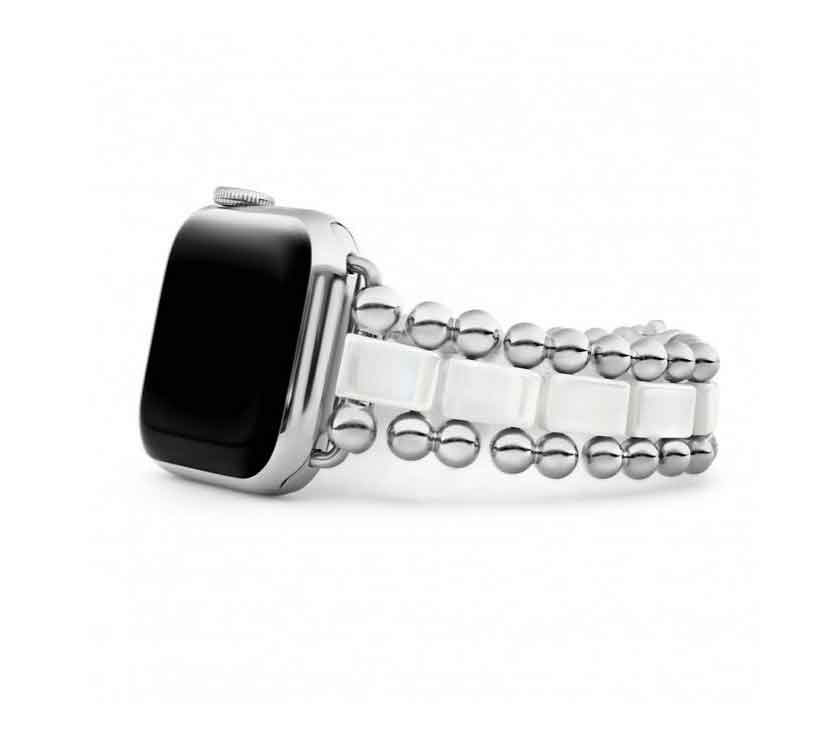 "Smart Caviar" White Ceramic and Stainless Steel Watch Bracelet, 38-45mm