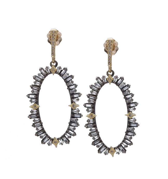Armenta "Old World" Gold Oval Diamond Drop Earrings