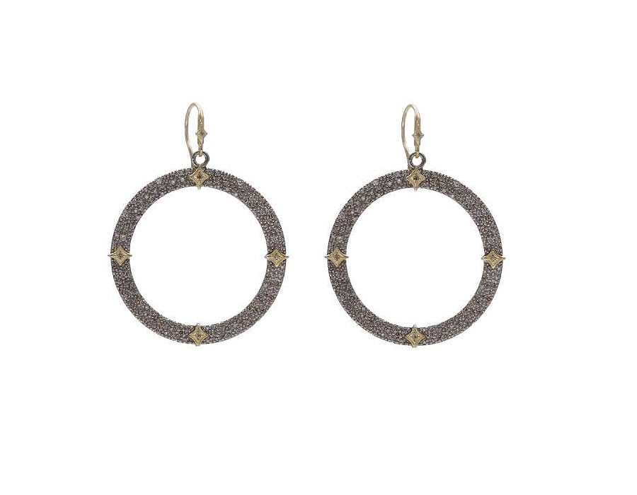 "Old World" 18kt yellow gold and sterling silver Open Round Diamond Earrings 